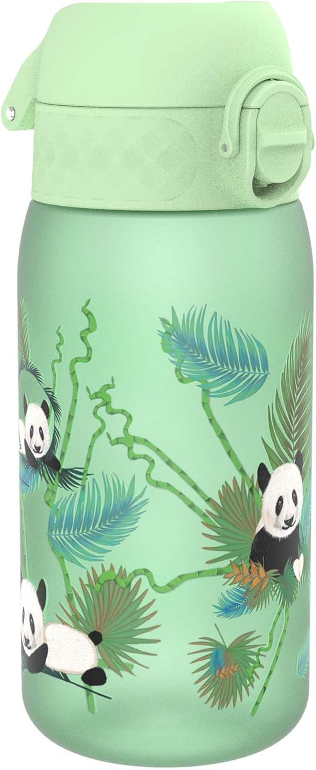 ION8 Children's Water Bottle, 350 ml, Leak-Proof, One-Handed Opening, Secure Locking, Dishwasher Safe, BPA-Free, Carry Handle, Flip Lid, Easy to Clean, Climate Neutral, Panda Design