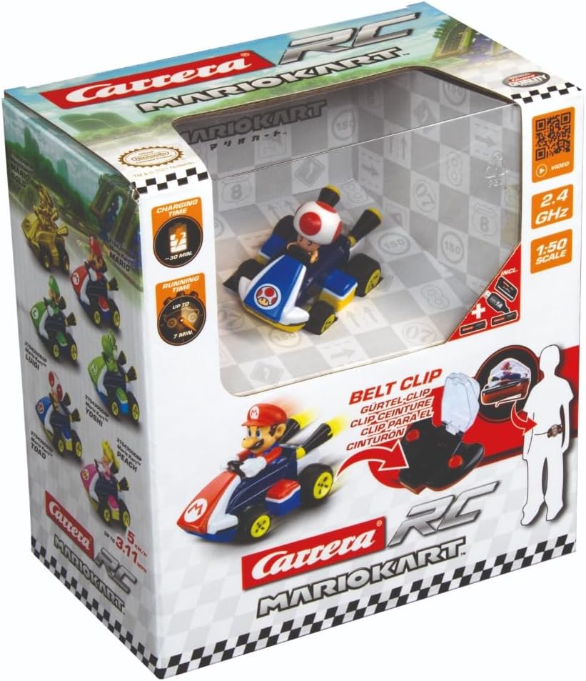 Carrera RC Mario Kart Mini RC, Toad I For Children and Adults, Boys & Girls I Unique Original Licence I Instant Driving Fun with Ready to Run I Authentic Mario Kart Experience