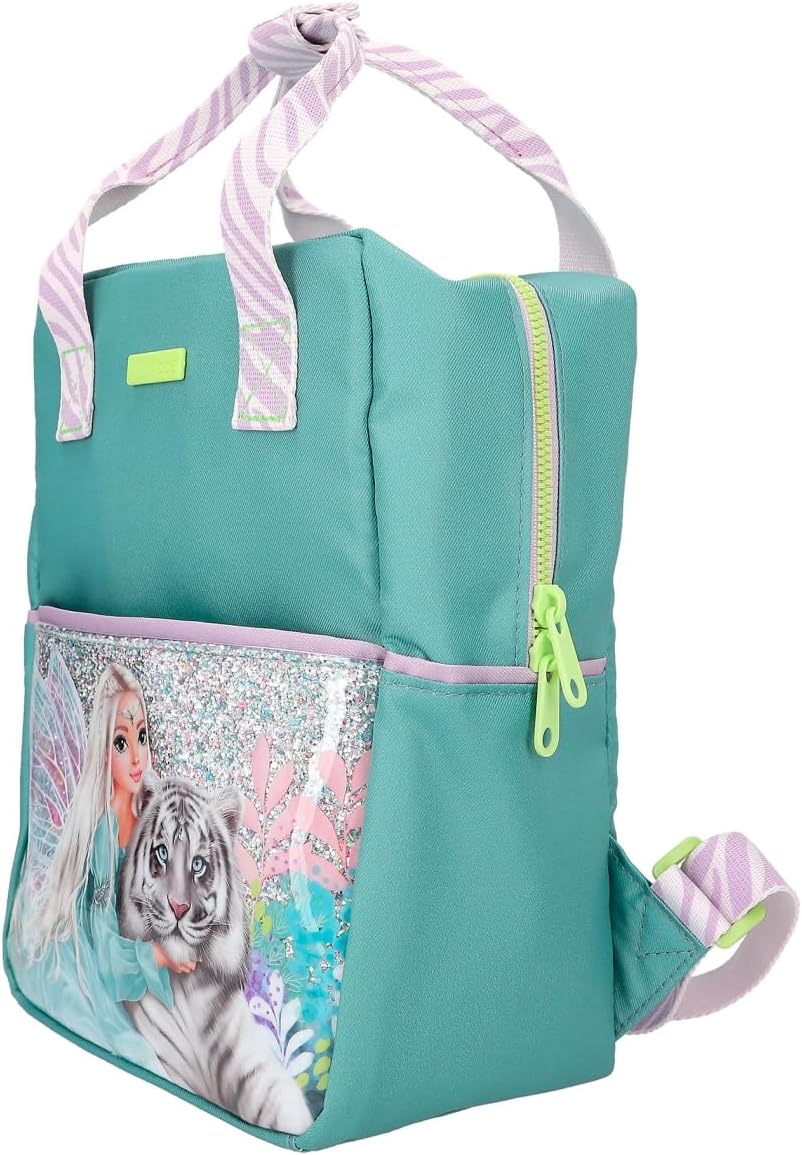 Depesche 12497 TOPModel Fantasy Tiger Backpack in Petrol and Lavender with Model Motif, Bag with Adjustable Shoulder Straps