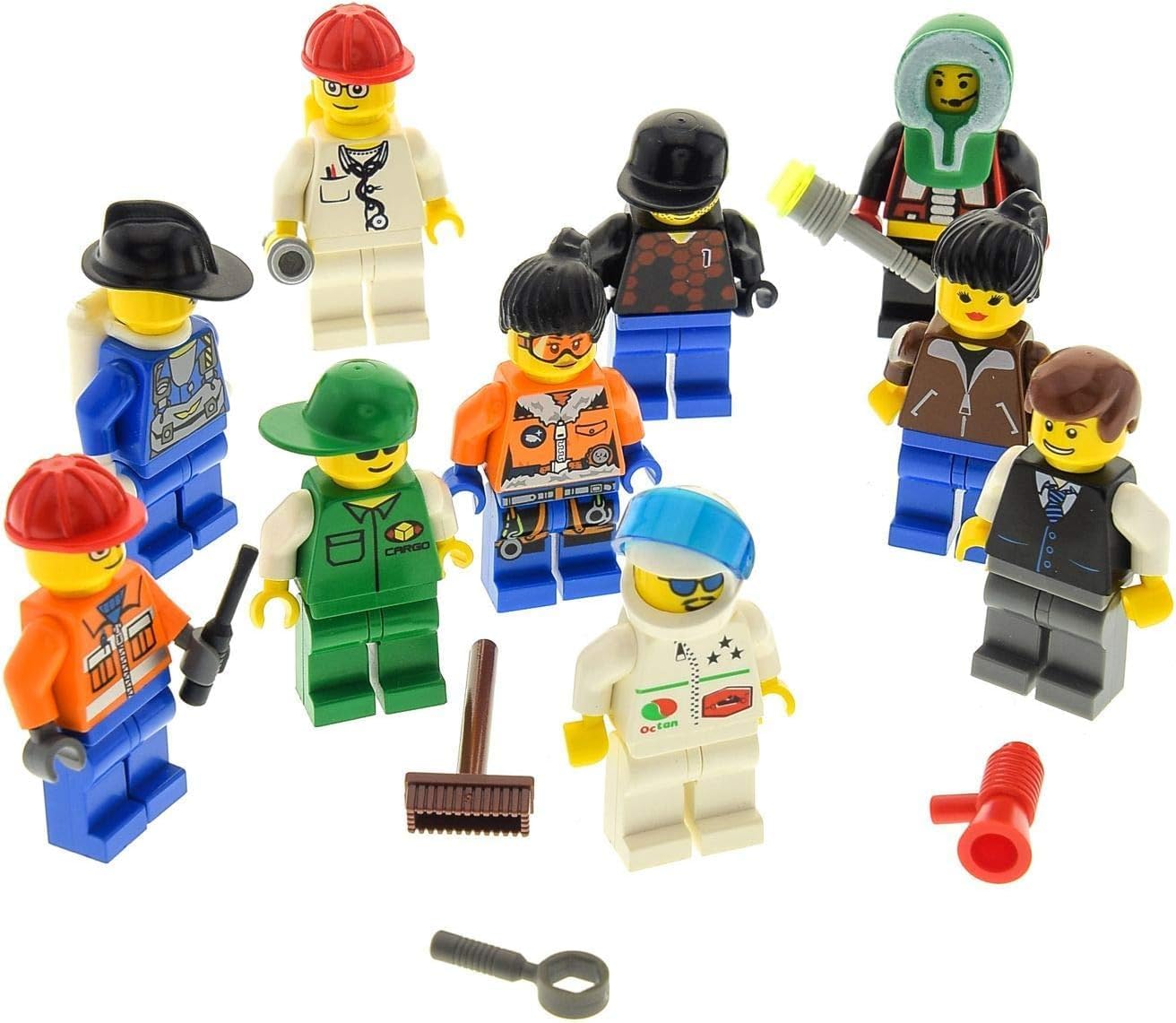 10 x Lego System Figures Town City Mini Figure with Accessories Man Woman Random Mixed