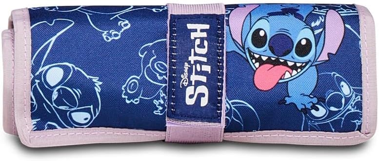 Colouring Pencil Roll - Stitch My Alien Pal - Disney Blue - Contents 30 Pieces - School Pencil Case Complete with Pencils, Felt Tip Pens etc - Pen Holder for School, Navy, Taglia Unica, School, navy,