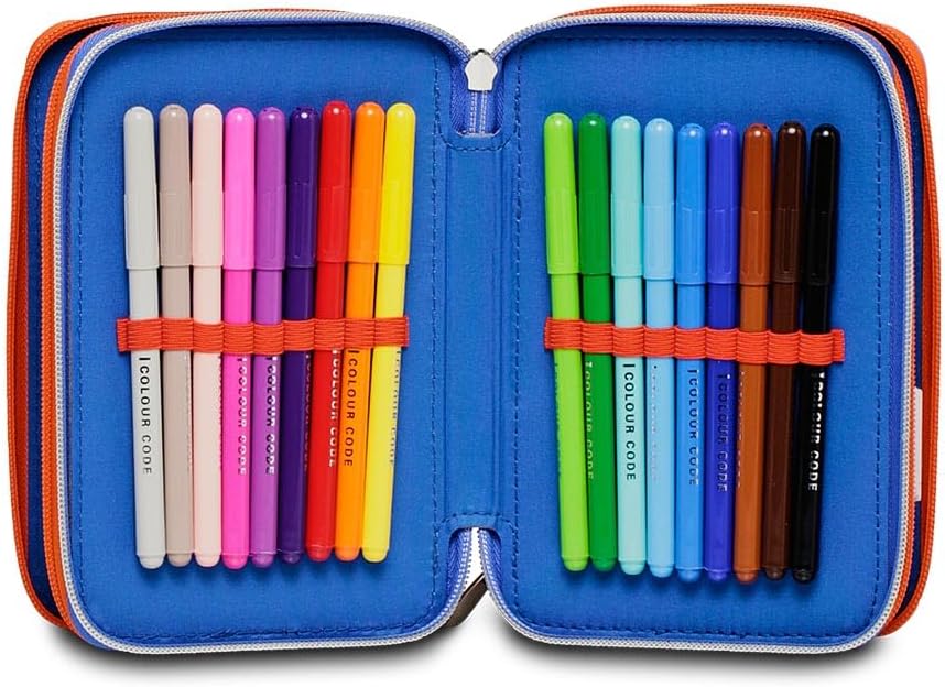 Sonic Primary School Pencil Case with 3 Compartments, Like and Get Me, Blue Red, 43 Pieces, Complete with Pencils, Pens, Felt-tip Pens, Pencil Case for School for Kids, Multicoloured,, multicoloured,