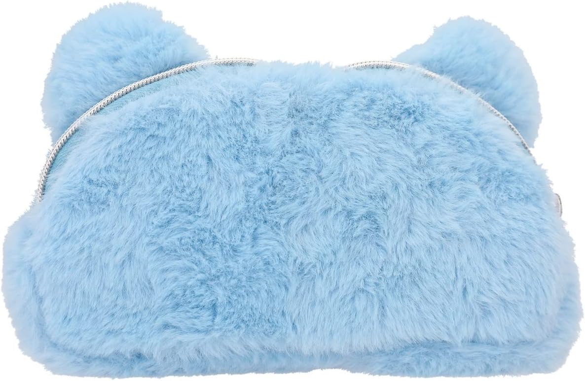 Depesche 11993 TOPModel Iceworld Cosmetic Bag in Light Blue with Soft Plush Fur, Polar Bear Face and Ears, Bag with Silver Zip