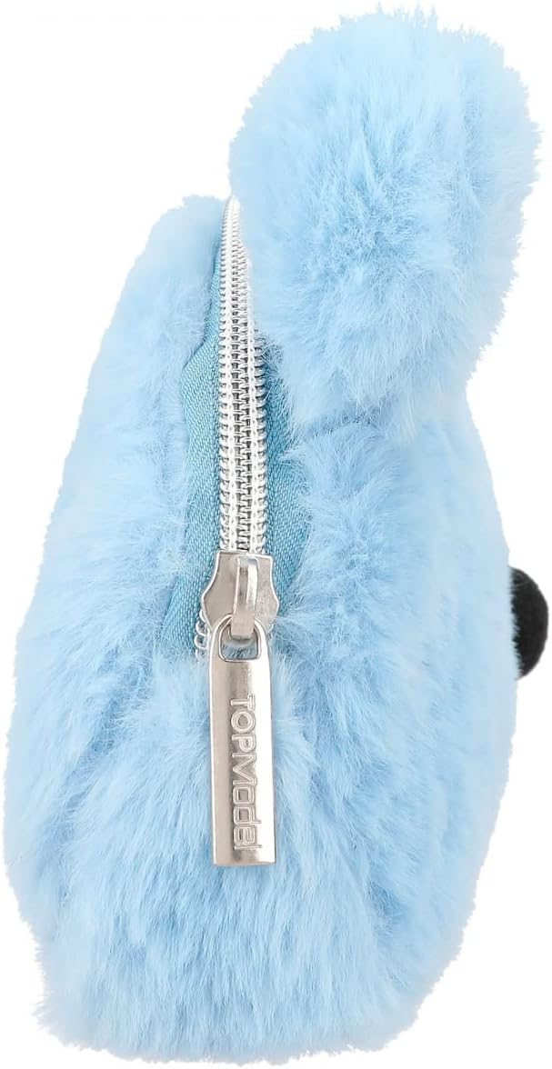 Depesche 11993 TOPModel Iceworld Cosmetic Bag in Light Blue with Soft Plush Fur, Polar Bear Face and Ears, Bag with Silver Zip