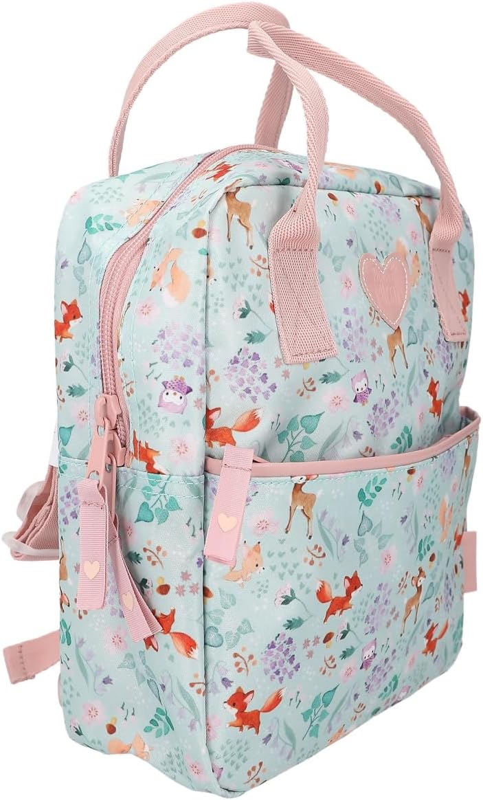 Depesche 12572_A Princess Mimi Wild Forest Backpack in Green and Pink with Forest Animals, Bag with Zip