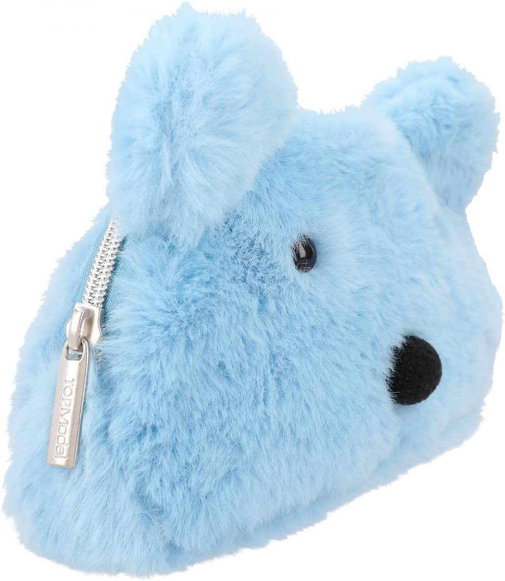 Depesche 11993 TOPModel Iceworld Cosmetic Bag in Light Blue with Soft Plush Fur, Polar Bear Face and Ears, Bag with Silver Zip