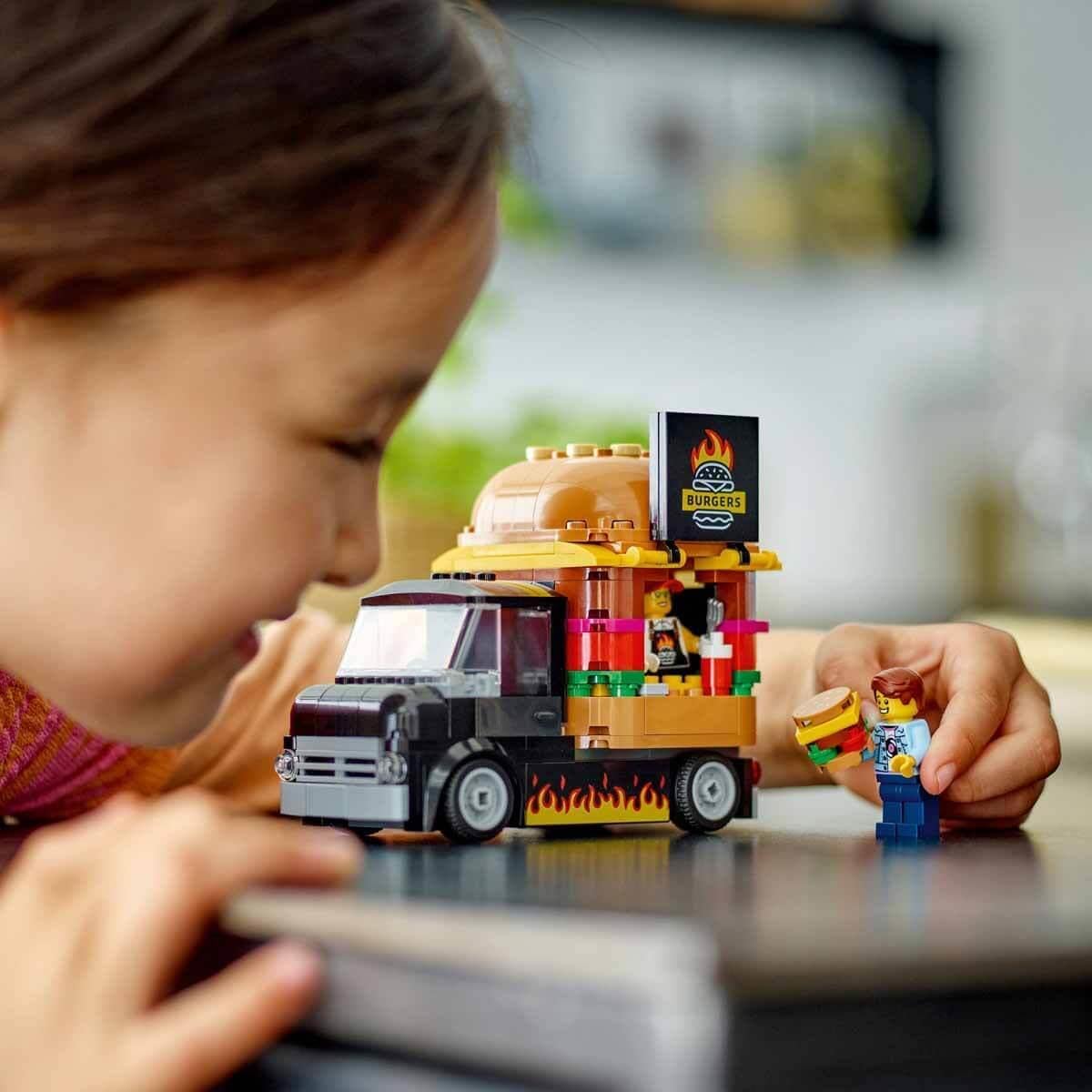 LEGO City 60404 Burger Truck, Construction Set with Toy Car for 5-Year-Old Children, Food Truck Mini Figure and Accessories, Funny Gift for Boys and Girls