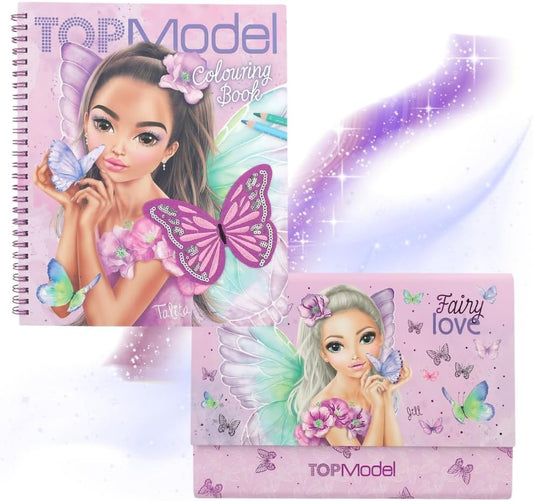 TOPModel Set: Colouring Book with Sequins + Writing Paper in Expanding Folder - Fairy Love | Creative Colouring Book & Enchanting Stationery Set for Girls