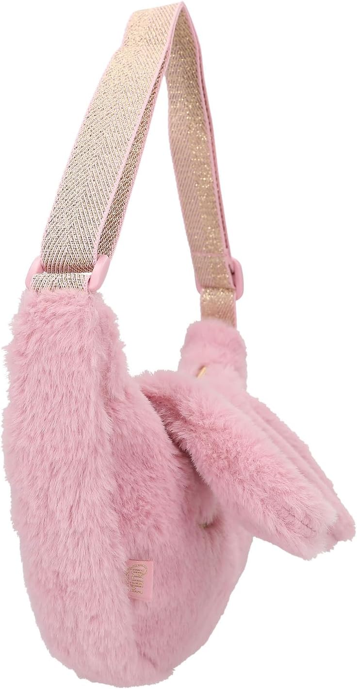 Depesche 12866 Princess Mimi Bunny Ballet Small Shoulder Bag in Pink with Plush Rabbit Ears and Face Bag with Adjustable Shoulder Strap