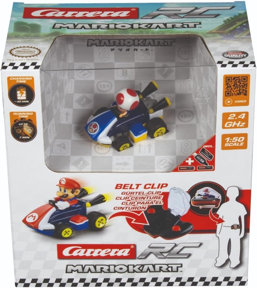 Carrera RC Mario Kart Mini RC, Toad I For Children and Adults, Boys & Girls I Unique Original Licence I Instant Driving Fun with Ready to Run I Authentic Mario Kart Experience