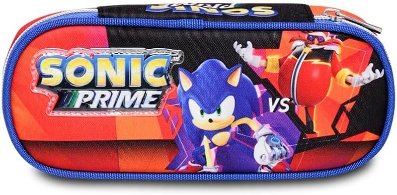 School Bag Round Plus Sonic Come and Get Me Blue Red - Pen Holder for School Monofach - Pencil Case for Children and Boys - Primary School, Middle School, Blue, Taglia Unica, School, blue, Cartoon