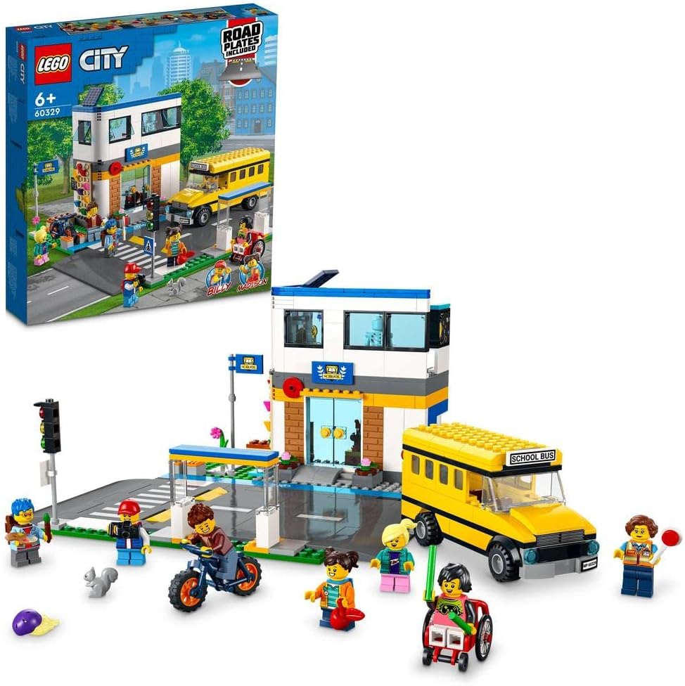 LEGO 60329 City School with School Bus, 2 Classrooms and Street Plates, Adventure Toy for Children from 6 Years, School Day in the City, Gift