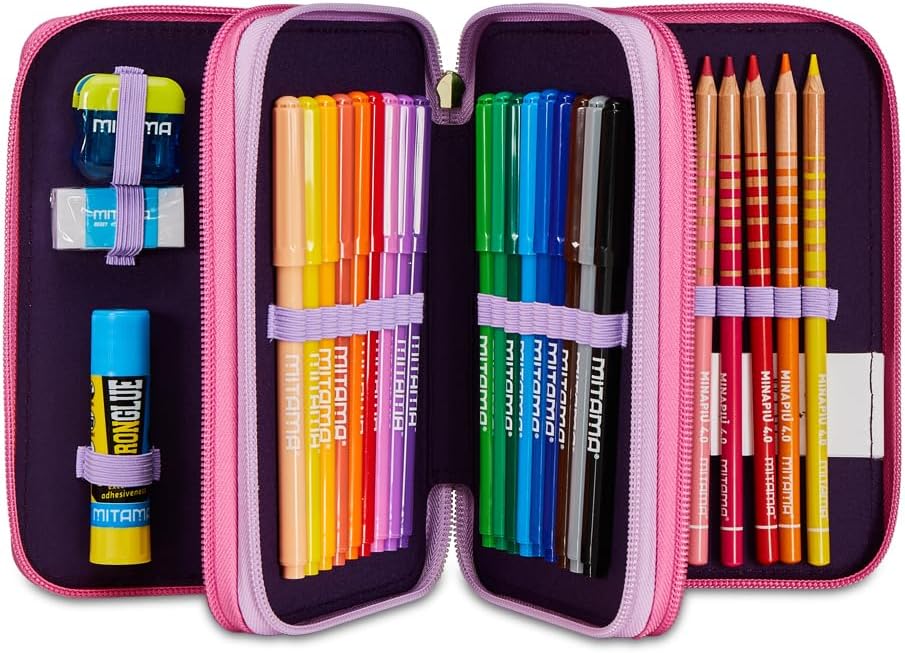 Seven Disney Wish Strong Heart Bright Spirit 3 Compartment Pencil Case Multicolour - Multi-Compartment Pencil Case with Pencils, Pens and Colours, Multicoloured, Taglia Unica, Modern, multicoloured,