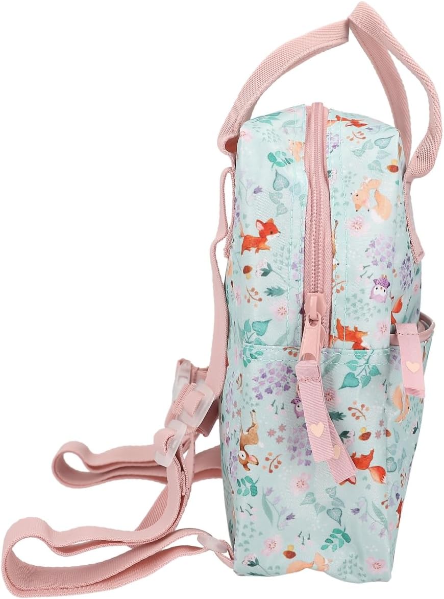 Depesche 12572_A Princess Mimi Wild Forest Backpack in Green and Pink with Forest Animals, Bag with Zip