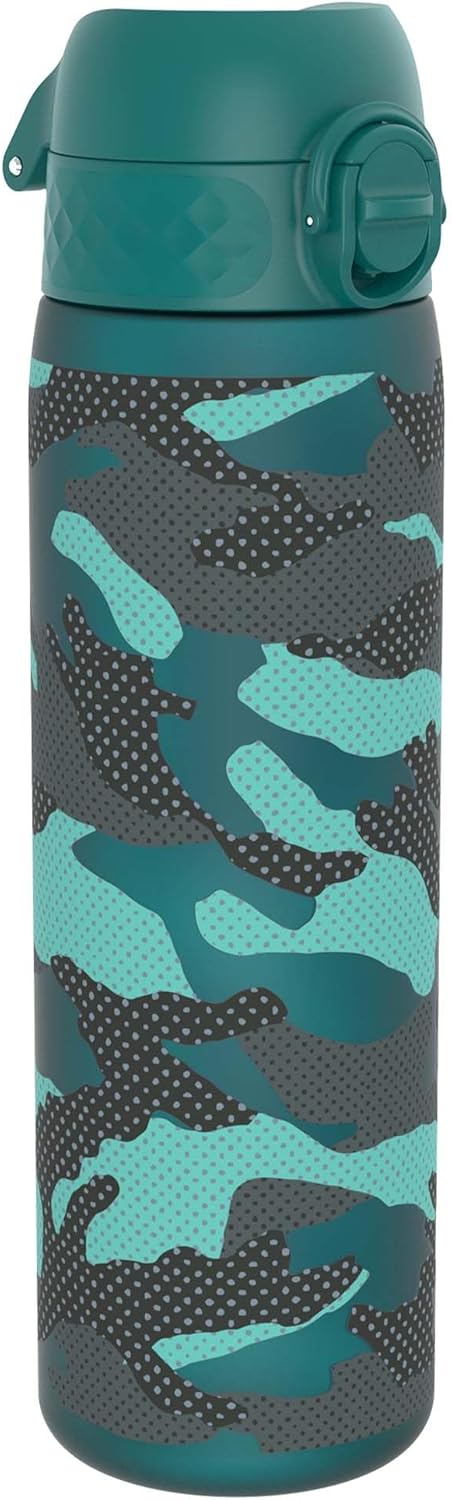 Ion8 Water Bottle, Leak-Proof, One-Handed Opening, Secure Locking, Dishwasher Safe, Carry Handle, Flip Lid, Easy to Clean, Camo Design