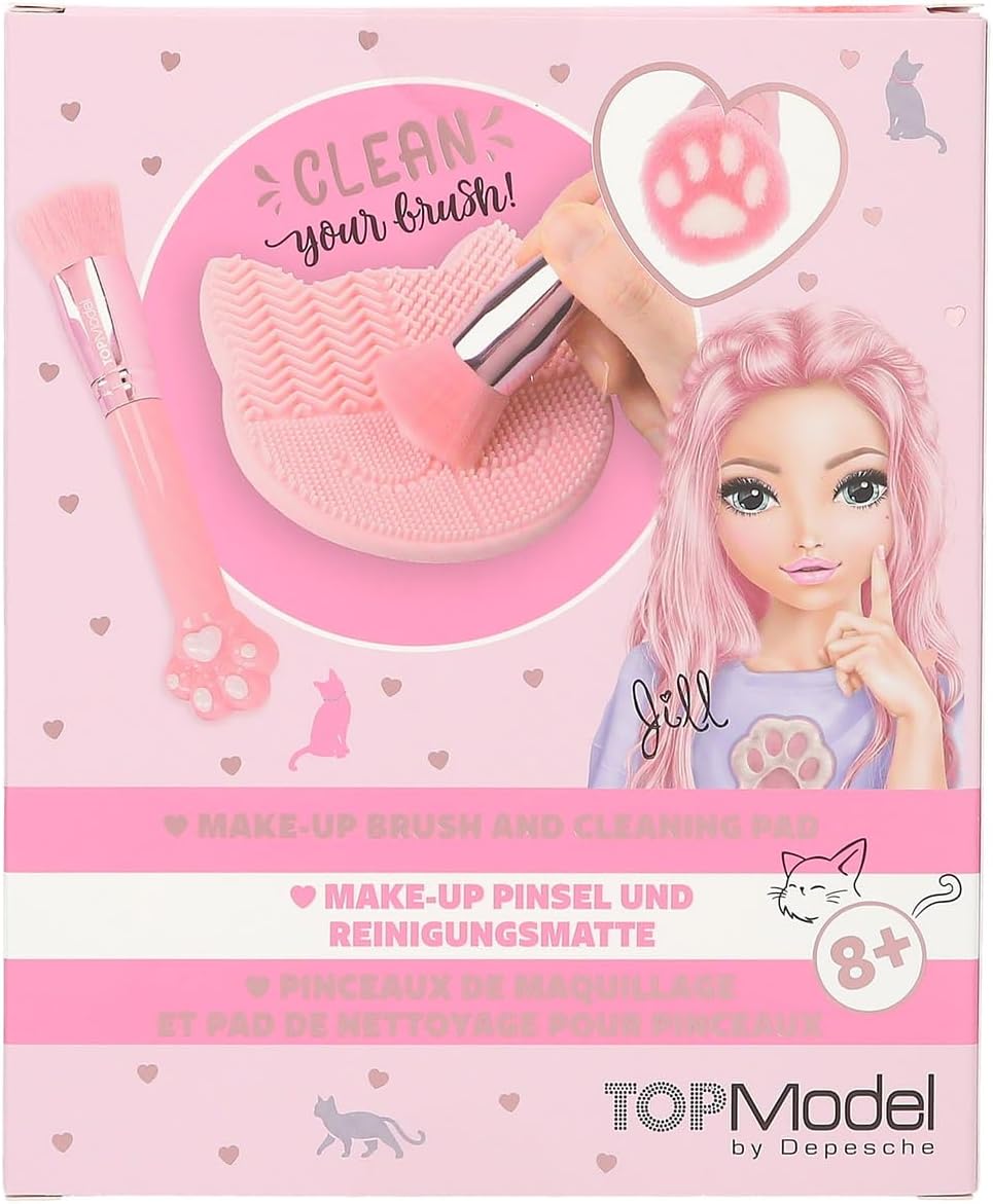 Depesche 13253 TOPModel Beauty and Me Beauty Set Pink with Makeup Brush and Brush Cleaning Mat in Cat Shape