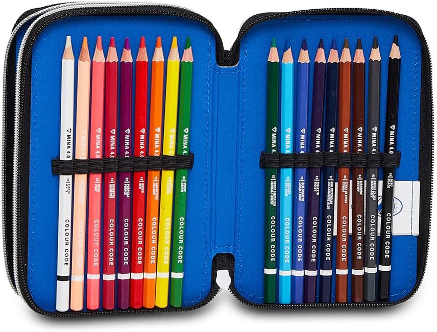 Seven Atalanta Pencil Case, Multicoloured, Pencil Case for Stationery, Case with Pens, Ballpoint Pens, & More, 3 Compartments, Girls & Boys, School - Primary School, XXL, Atalanta, blue, School