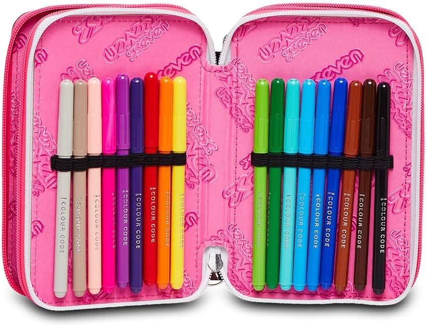 Seven Pencil Case, Multicoloured, Pencil Case for Stationery, Case with Pens, Ballpoint Pens, & More, 3 Compartments, Girls & Boys, School - Elementary School, XXL, Streetpaint Girl, black, School