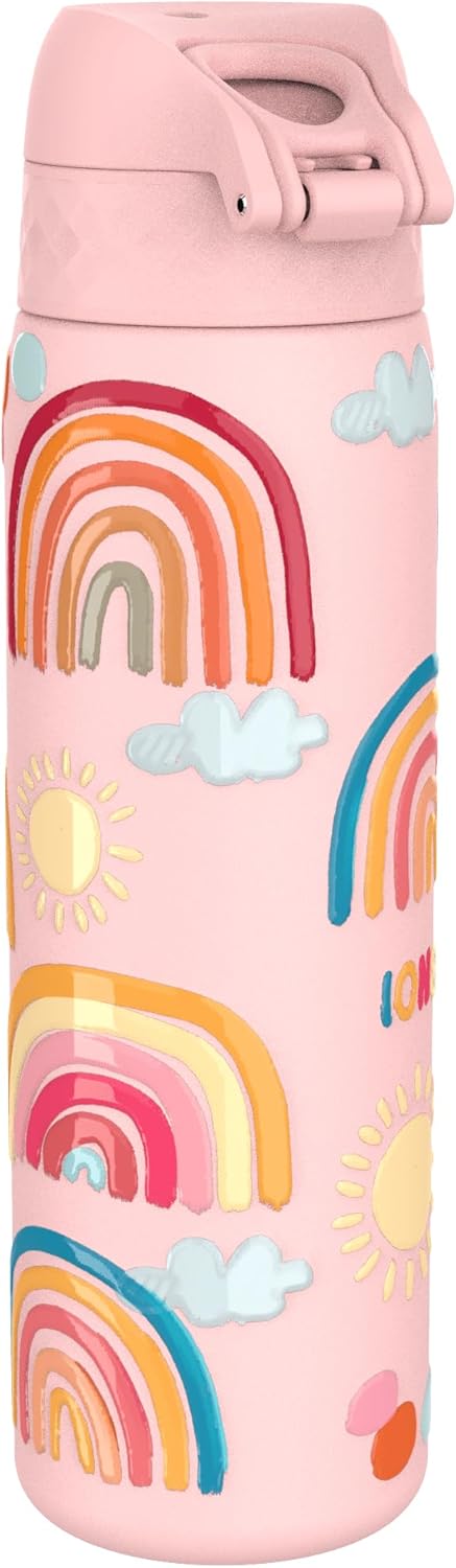 ION8 Vacuum Insulated Stainless Steel Water Bottle, 500 ml, Leak-Proof, One-Handed Opening, Secure Locking, Dishwasher Safe, Carry Handle, Easy to Clean, Durable & Scratch-Resistant, Rainbow Design