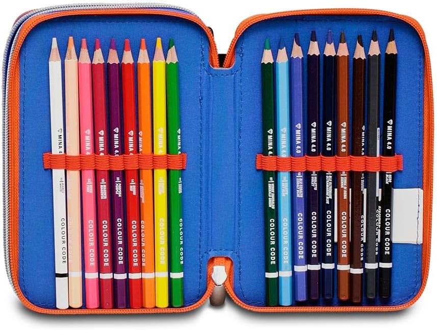 Sonic Primary School Pencil Case with 3 Compartments, Like and Get Me, Blue Red, 43 Pieces, Complete with Pencils, Pens, Felt-tip Pens, Pencil Case for School for Kids, Multicoloured,, multicoloured,