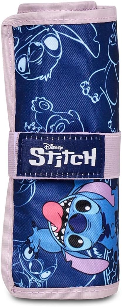 Colouring Pencil Roll - Stitch My Alien Pal - Disney Blue - Contents 30 Pieces - School Pencil Case Complete with Pencils, Felt Tip Pens etc - Pen Holder for School, Navy, Taglia Unica, School, navy,