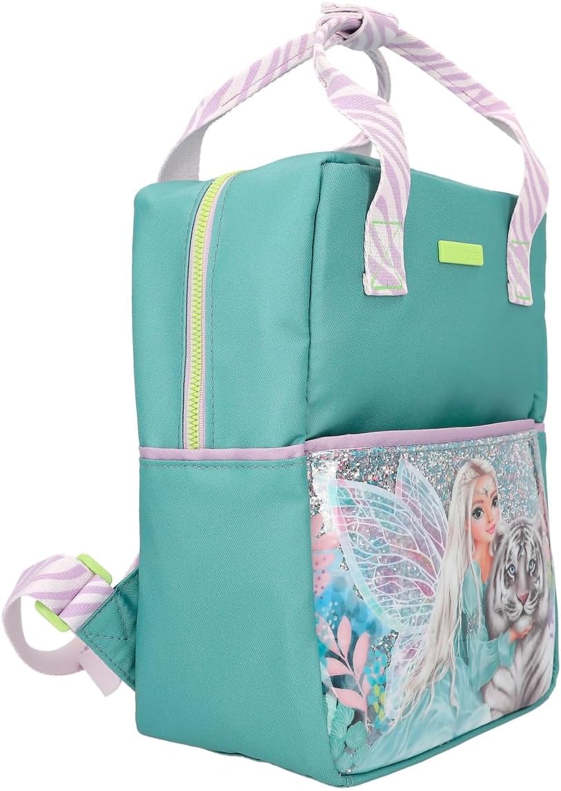 Depesche 12497 TOPModel Fantasy Tiger Backpack in Petrol and Lavender with Model Motif, Bag with Adjustable Shoulder Straps