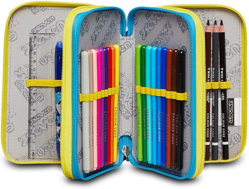 Seven Pencil Case, Multicoloured, Pencil Case for Stationery, Case with Pens, Ballpoint Pens, & More, 3 Compartments, Girls & Boys, School - Primary School, XXL, Abstract Graffity Boy, black, School