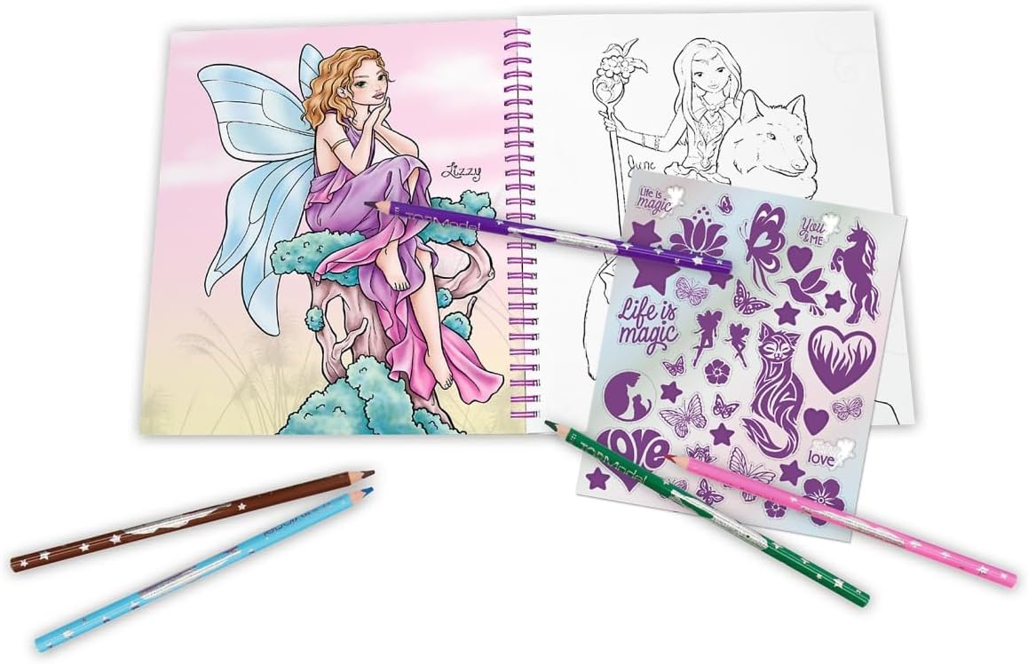 TOPModel Set: Colouring Book with Sequins + Writing Paper in Expanding Folder - Fairy Love | Creative Colouring Book & Enchanting Stationery Set for Girls