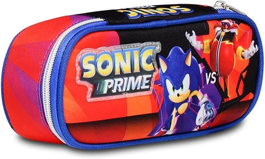 School Bag Round Plus Sonic Come and Get Me Blue Red - Pen Holder for School Monofach - Pencil Case for Children and Boys - Primary School, Middle School, Blue, Taglia Unica, School, blue, Cartoon