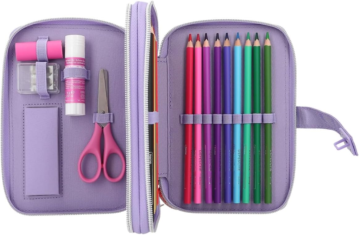 Depesche 12592 TOPModel Snap Shots - Filled 2-Compartment Pencil Case with Key Code, Pencil Case with Coloured Pencils, Ruler, Scissors and much more