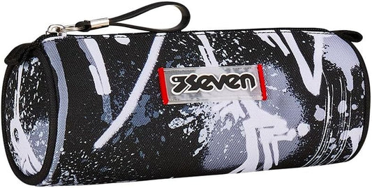 Seven Black Pencil Case with One Compartment, Zip Opening for Children and Teenagers, Black School, black, School