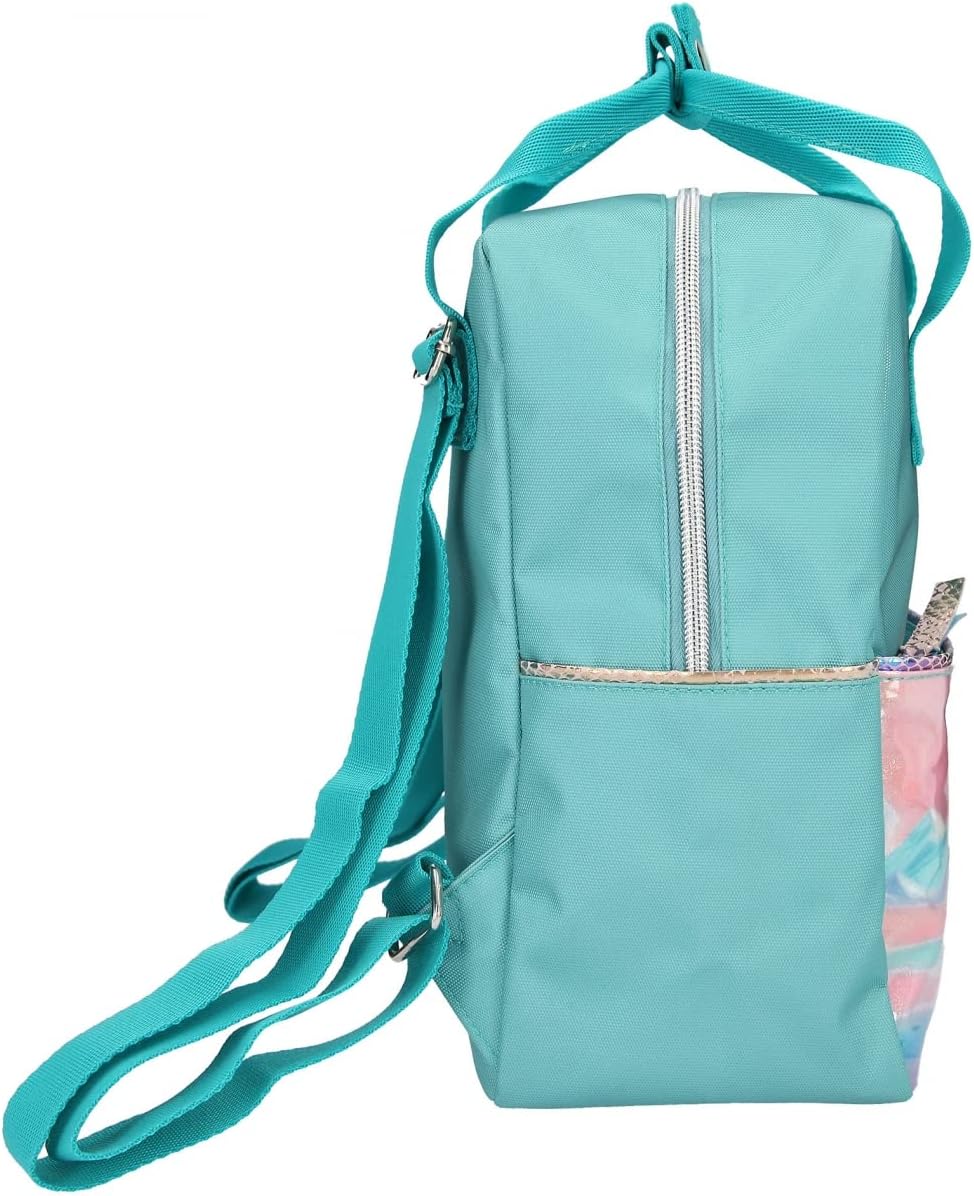 Depesche 11678 TOPModel Dragon Love Small Backpack in Dragon Design and Shimmering Dragon Skin Pattern, Backpack in Turquoise with Large Main Compartment, Front Pocket and Adjustable Straps,