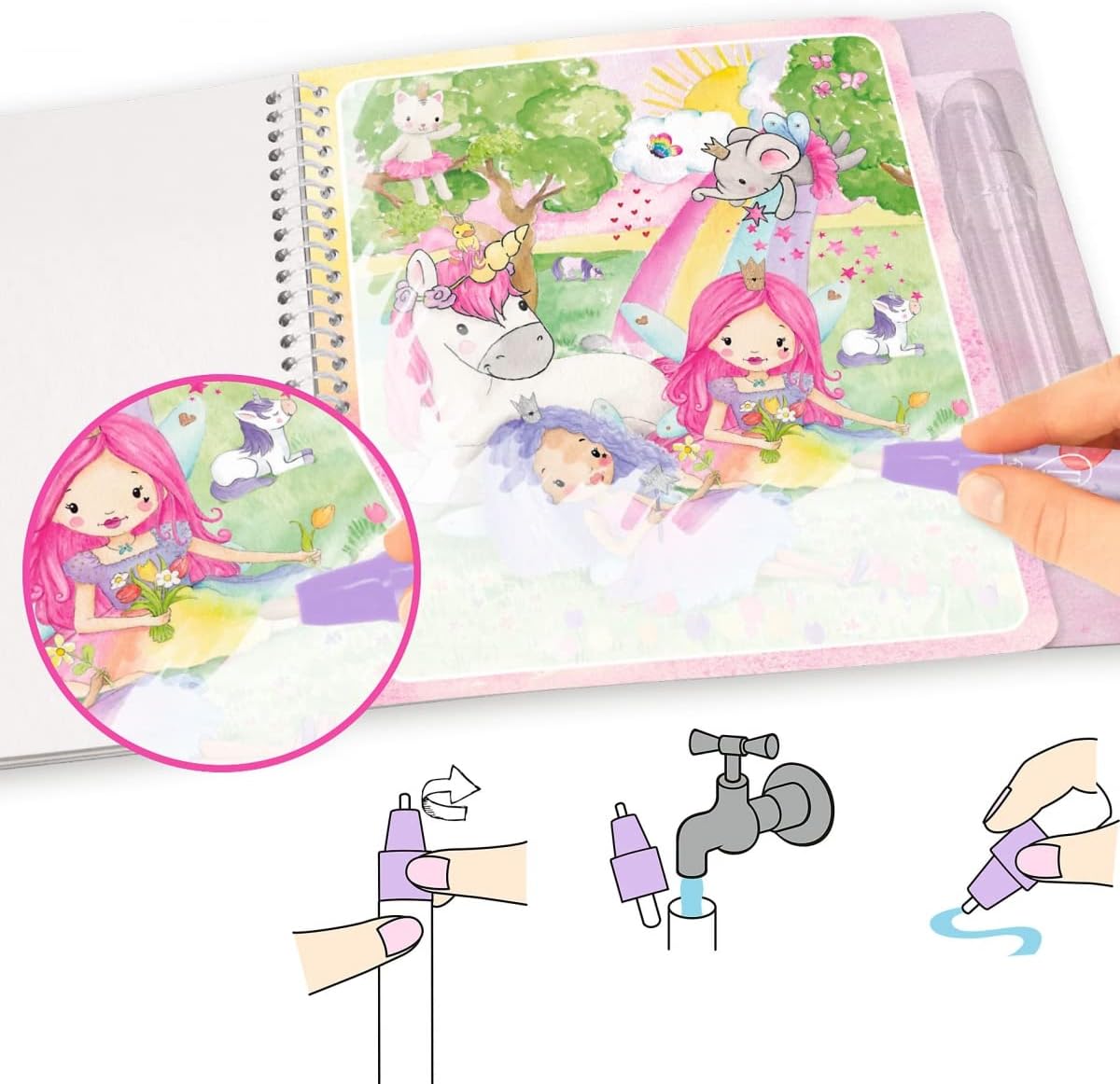 Depesche 12096 Princess Mimi Aqua Magic Book - Colouring Book with Hidden Princess Motifs, Creative Book with 5 Reusable Pages and a Water Pen