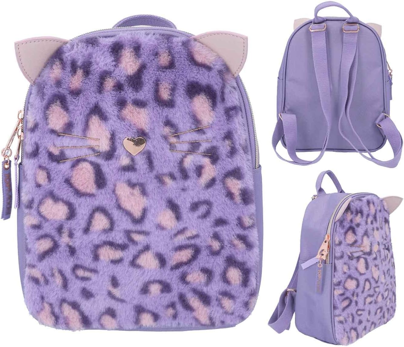 Depesche 12151 TOPModel Lilac Leo Love - Backpack for Children with Leo Pattern in Purple, Plush and Ears, Bag with Adjustable Straps and Pendant, purple