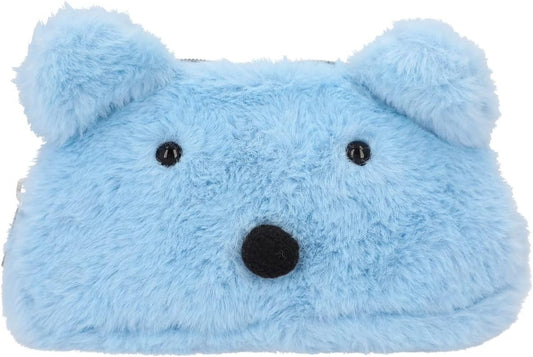 Depesche 11993 TOPModel Iceworld Cosmetic Bag in Light Blue with Soft Plush Fur, Polar Bear Face and Ears, Bag with Silver Zip