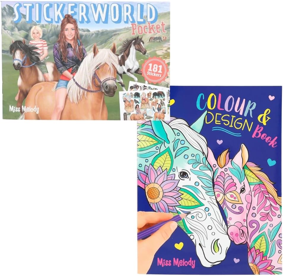 Depesche Miss Melody Horse Fans Set: Creative Colouring and Design Book + Sticker Book for Children from 5 Years