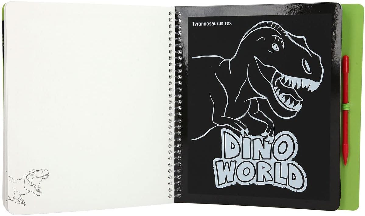 Depesche 11662 Dino World Magic Scratch Book with Cool Dino Motifs for Scratching, Magic Colour Gradient, Approx. 20 x 19.5 x 2 cm