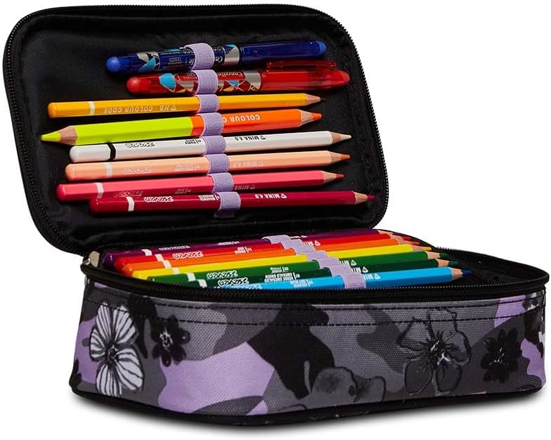 Seven Quick Case School Pencil Case - Complete with Pencils, Felt Tip Pens - Black