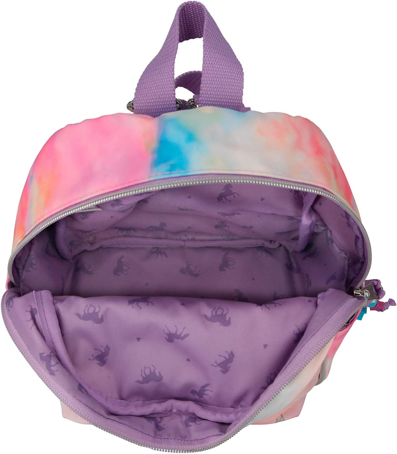 Depesche Miss Melody 11061 Backpack in Pink Tie Dye Look with Horse Made of Sequins, Approx. 22.5 x 14 x 19.5 cm, Ideal for Nursery, School and Leisure