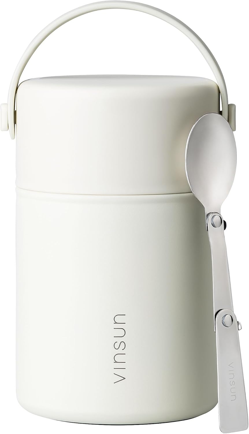 VINSUN Thermal Food Container 800 ml with Spoon - Stainless Steel, Leak-Proof, Wide Mouth - Double-Walled Insulated Food Container for Work, School, Hiking, Camping