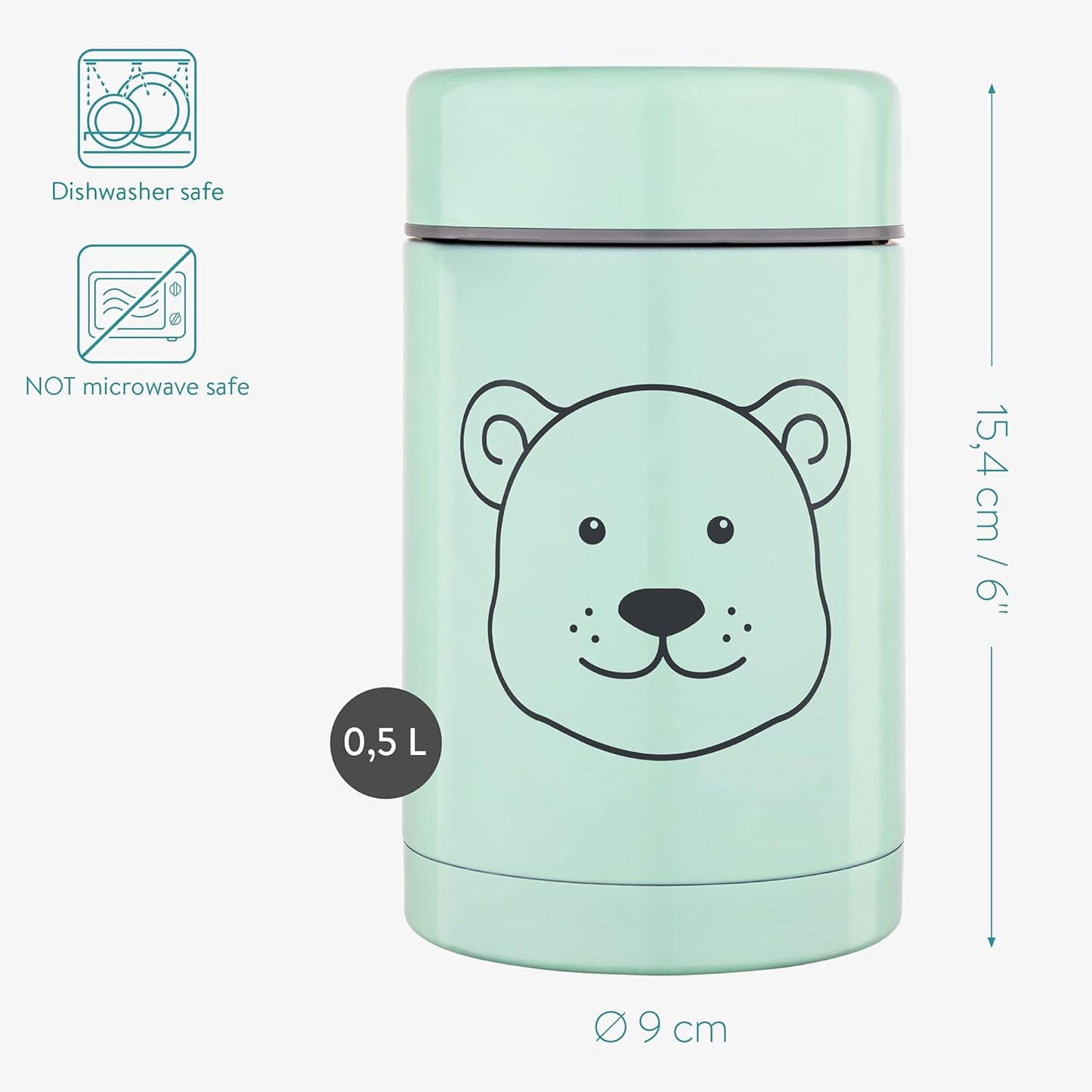 Navaris 500 ml Thermal Container for Baby Porridge - Stainless Steel Thermal Mug for Food Snacks - Thermal Container Insulated Container Leak-Proof - Mint Green