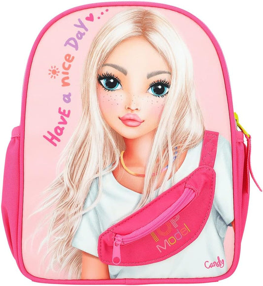 Depesche 12269 TOPModel Happy Application Backpack in Pink with Model Motif and Crossbag Appliqué, Bag with Adjustable Straps, multicoloured