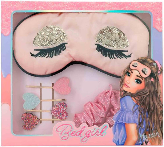 Depesche TOPModel 12345 Beauty and Me Sleeping Mask Set in Pink, Pink and with Glitter, Includes Mask with Sleeping Eyes, Scrunchie and Hair Clips