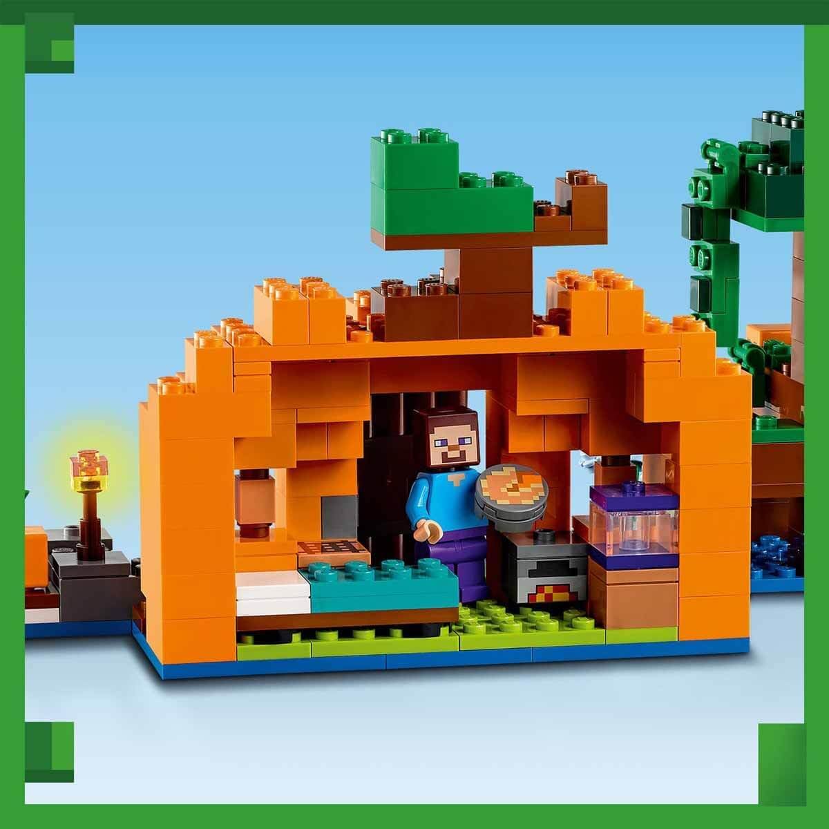 LEGO Minecraft The Pumpkin Farm Set, Buildable Toy House with Frog, Boat, Treasure Chest and Steve and Witch Figures, Swamp Biome Action Toy, Gift for Kids, Boys, Girls 21248