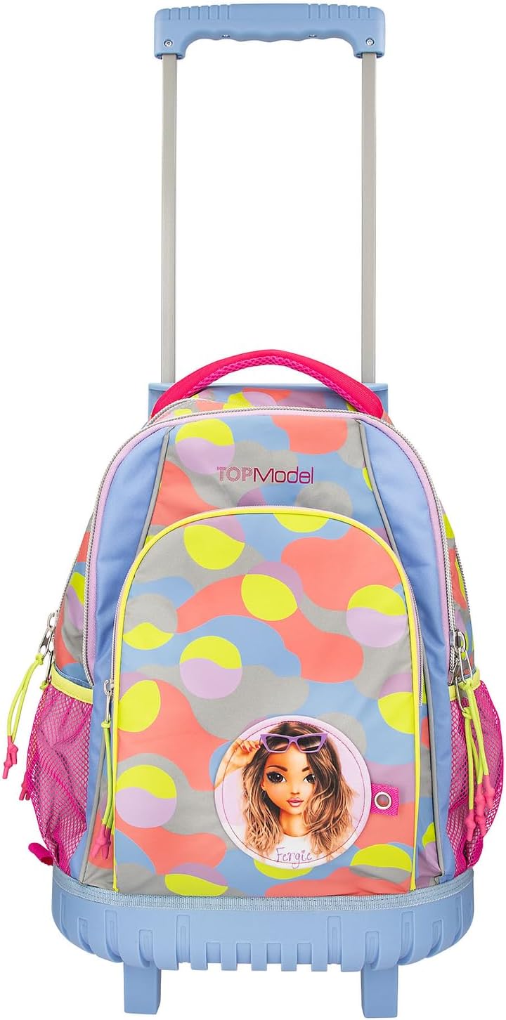 Depesche TOPModel Flash 12770 School Backpack Trolley with Model Motif and Colourful Graphic Pattern Made of Reflector Material, School Bag with Telescopic Handle and Wheels