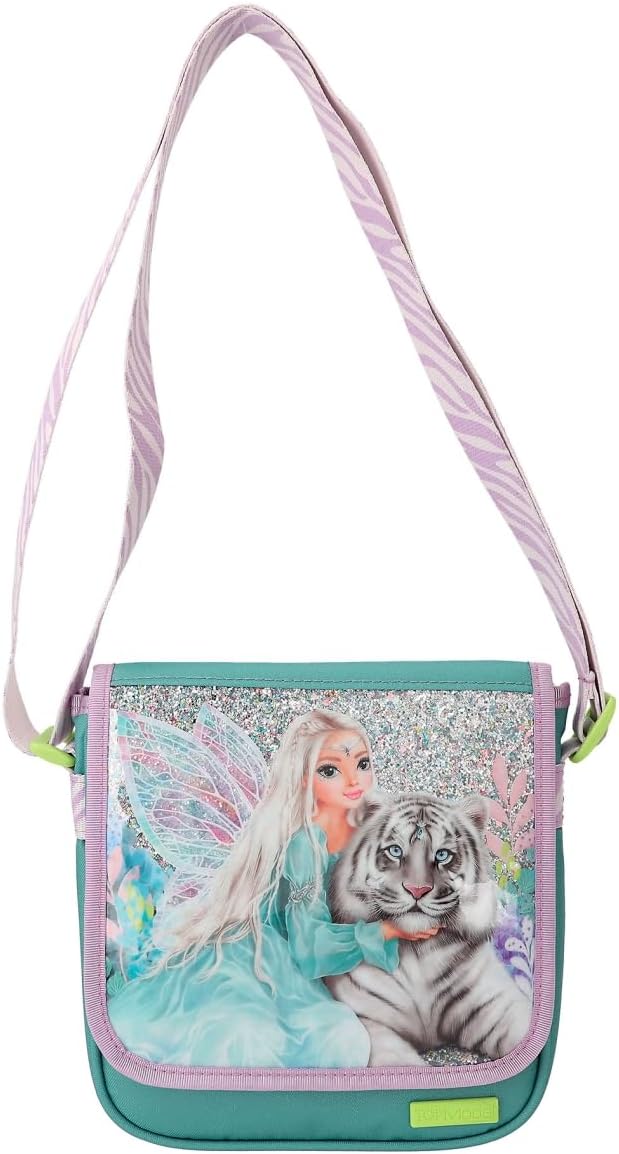 Depesche TOPModel Fantasy Tiger 12496 Shoulder Bag in Lavender and Petrol, Small Bag with Zip and Adjustable Shoulder Strap