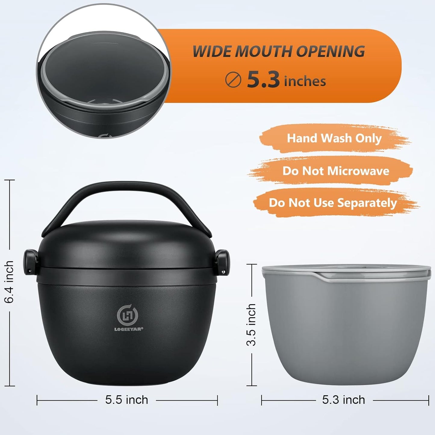 Itslife Thermal Food Container 680 ml, Stainless Steel Food Warming Container with Inner Bowl, Thermal Lunch Box for Hot Food, Soup, Food Container (Black)