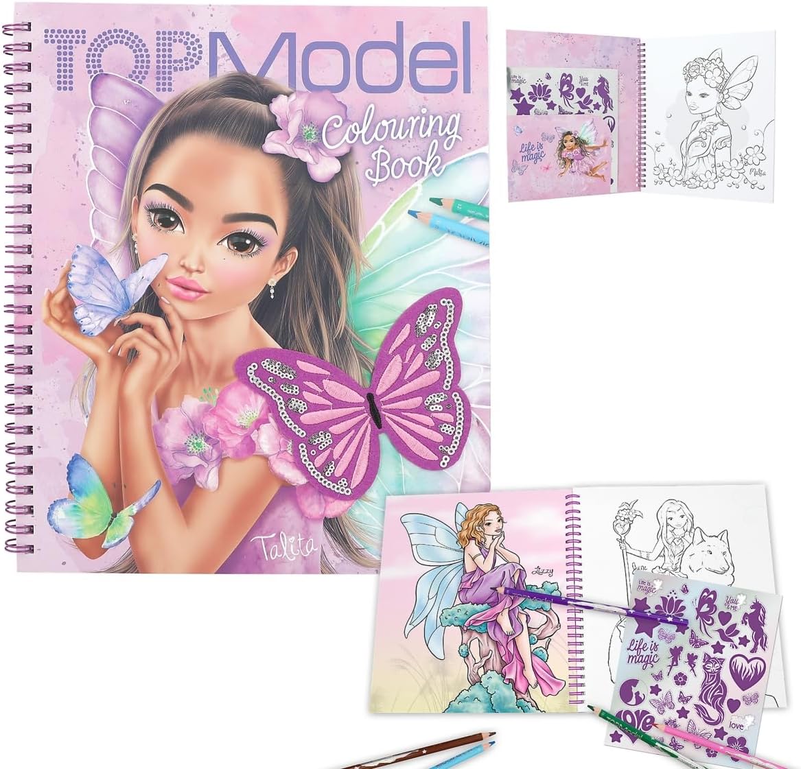 TOPModel Set: Colouring Book with Sequins + Writing Paper in Expanding Folder - Fairy Love | Creative Colouring Book & Enchanting Stationery Set for Girls