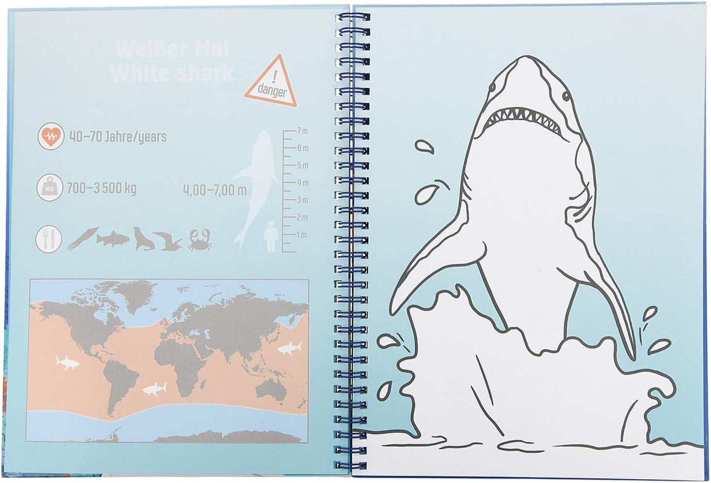 Depesche 7300 Dino World Colouring Book with 7 Fibre-Tip Pens Colouring Book in Cool Underwater Design with Many Sea Creatures to Colour, Approx. 27 x 20.6 x 2.5 cm