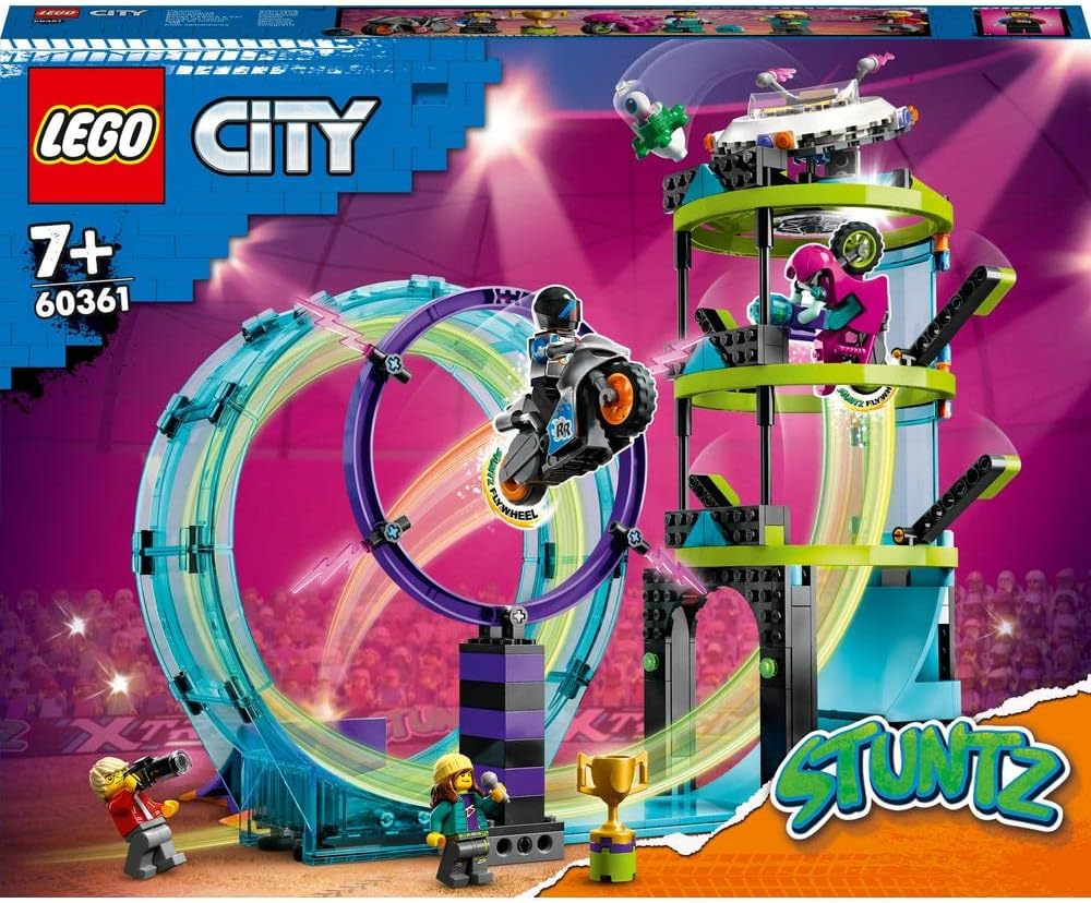 LEGO 60361 City Stuntz Ultimate Stunt Driver Challenge, 3-in-1 Stunts for 1 or 2 Player Action, with 2 Flywheel Operated Toy Motorcycles for Children, 2023 Set